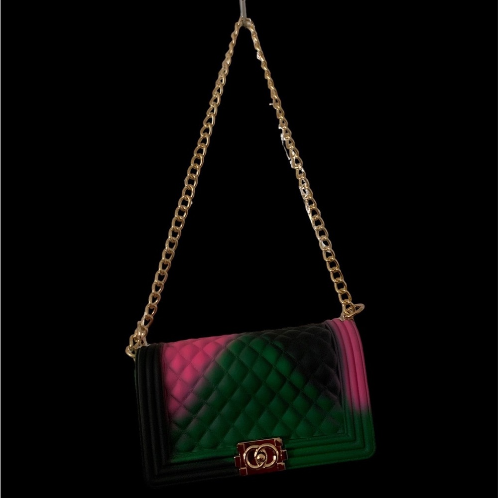 Gold link shoulder purse